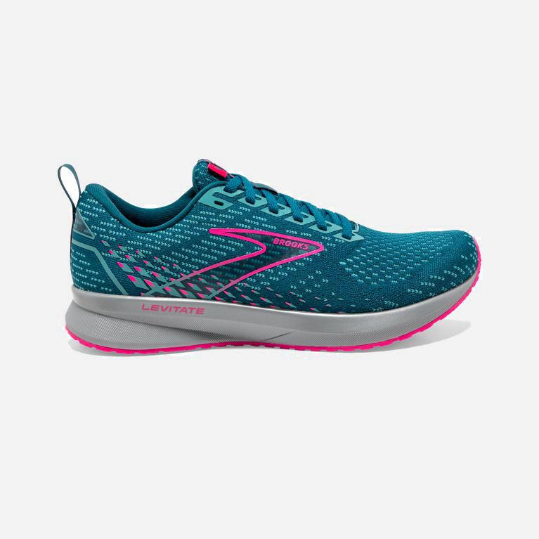 Tenis Brooks Levitate 5 - Zapatillas Para Correr En Asfalto Mujer - Azules / Rosas (OGZT-29365)